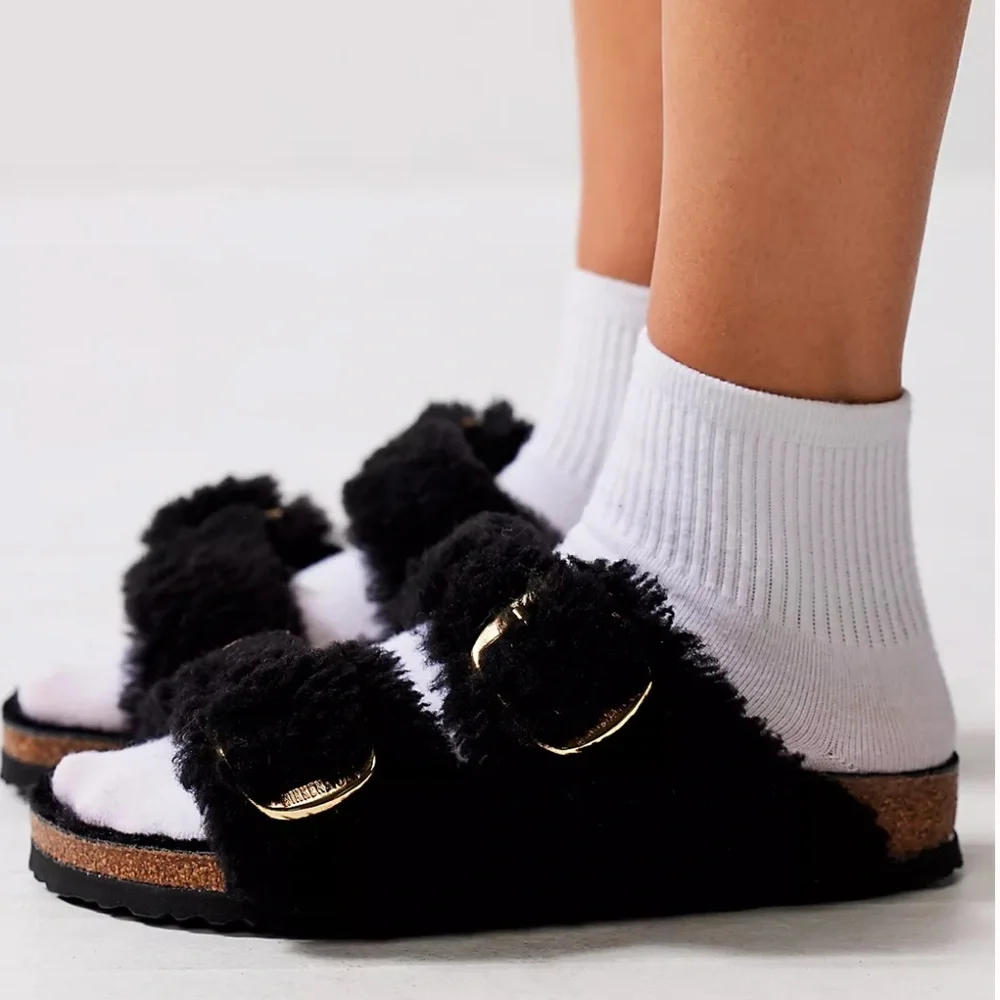 Birkenstock Arizona Big Buckle Sandal Teddy Black size 40 US 9-9.5 preowned